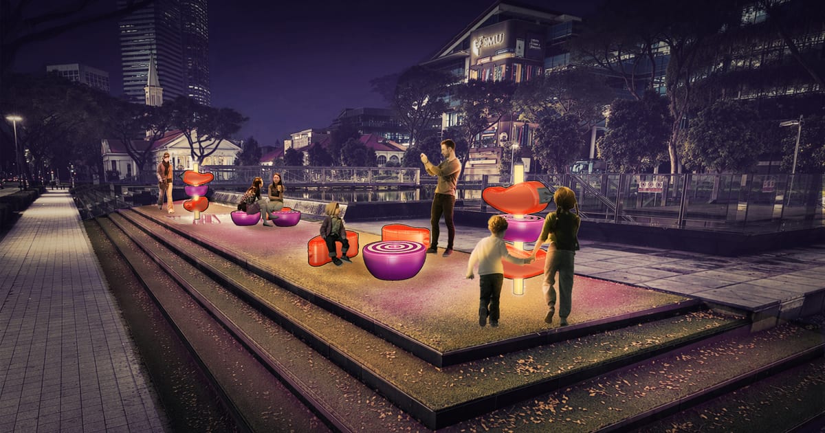 Night-time light installation in the Bras Basah Bugis precinct