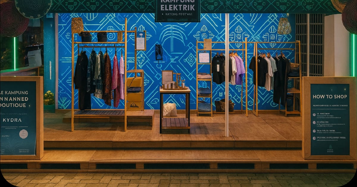 Colourful storefront installation at Kampung Elektrik