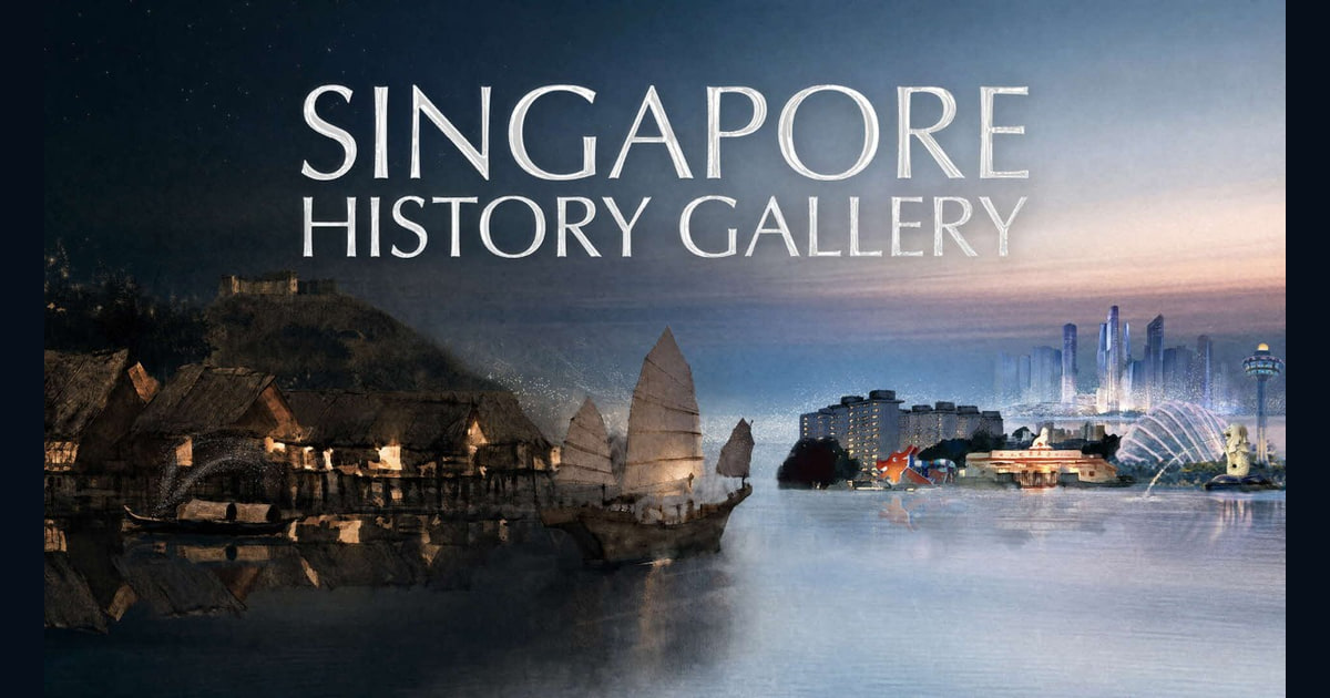 Singapore History Gallery artwork combining historic boats and the modern Singapore skyline